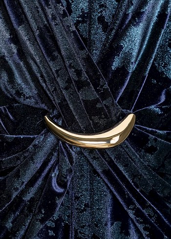 Lacivert V Yaka Drapeli Uzun Kadın Elbise - Görsel 4