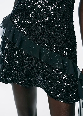 Siyah Drapeli Mini Elbise - Görsel 5