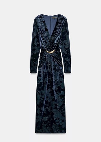 Lacivert Drapeli Uzun Kadın Elbise - Görsel 2