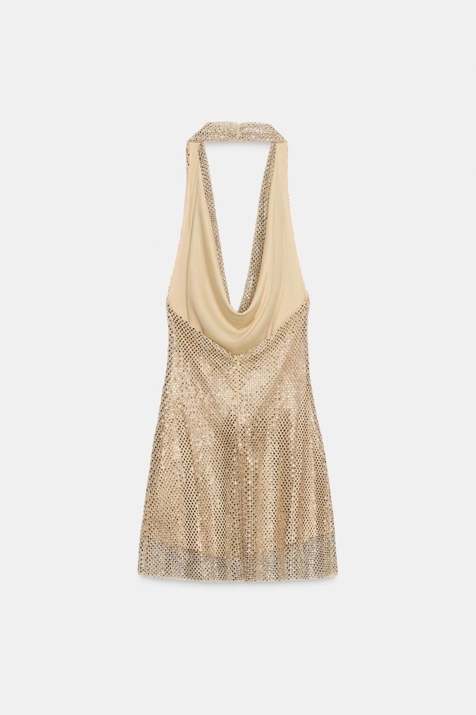 Parlak Altın Renkli Taşlı Elbise - Görsel 2