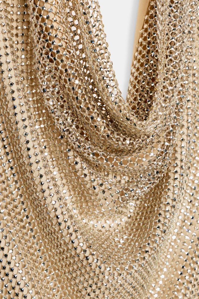 Parlak Altın Renkli Taşlı Elbise - Görsel 3