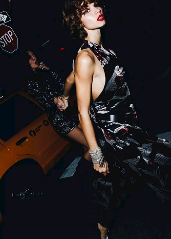 Uzun Kollu Desenli Gri Elbise - Görsel 5