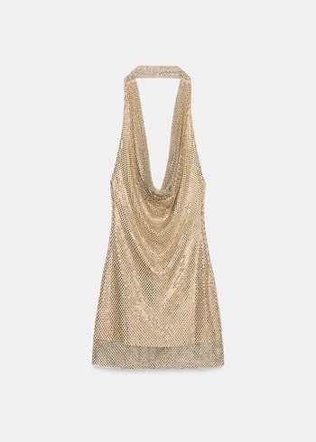 Parlak Altın Taşlı Mini Elbise - Görsel 6