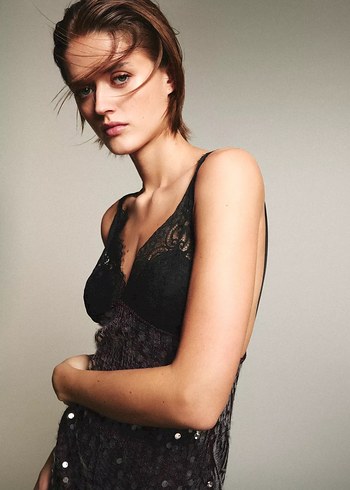 Bordo Dantelli Uzun Askılı Abiye Elbise - Görsel 5