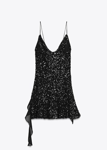 Kadın Siyah Payetli Mini Kokteyl Elbisesi - Görsel 6