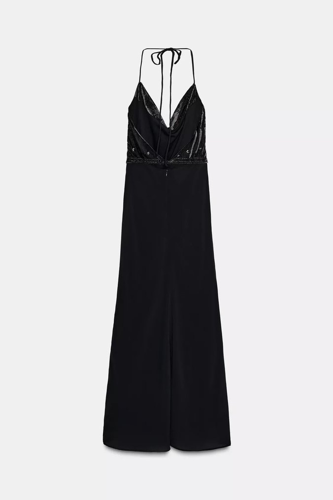 Siyah İşlemeli Uzun Askılı Kadın Elbise - Görsel 2