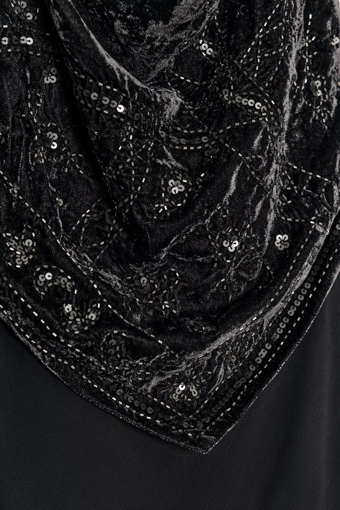 Siyah İşlemeli Uzun Askılı Kadın Elbise - Görsel 3