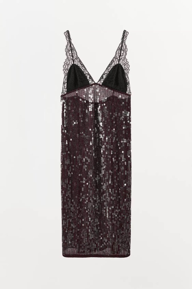 Payetli V Yaka İnce Askılı Abiye Elbise - Görsel 5