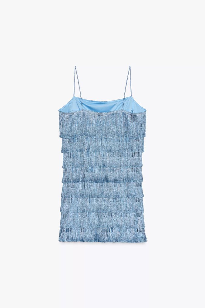 Püsküllü Mavi Mini Elbise - Görsel 2