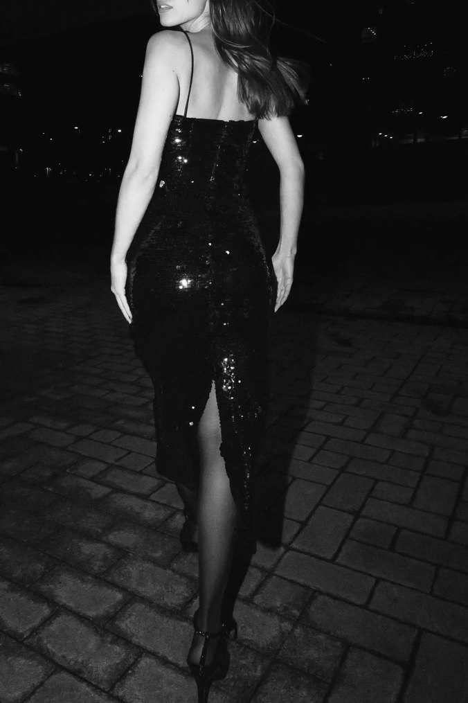 Siyah Strappy Uzun Abiye Elbise - Görsel 4