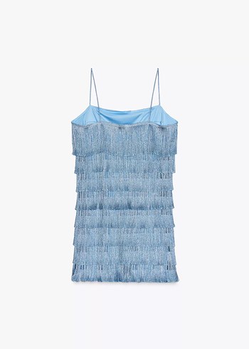 Kadın Mavi Mini  Elbise Fırfırlı - Görsel 6