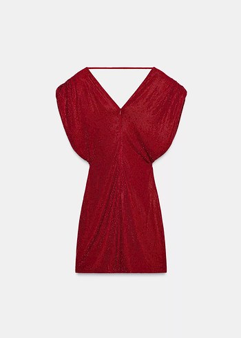 Parlak Kırmızı Drapeli Mini Elbise - Görsel 6