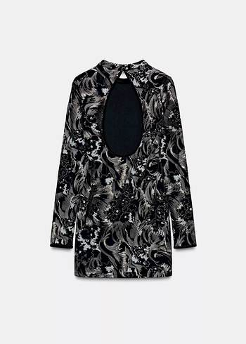 Uzun Kollu Gri Desenli Kadın Elbise - Görsel 2