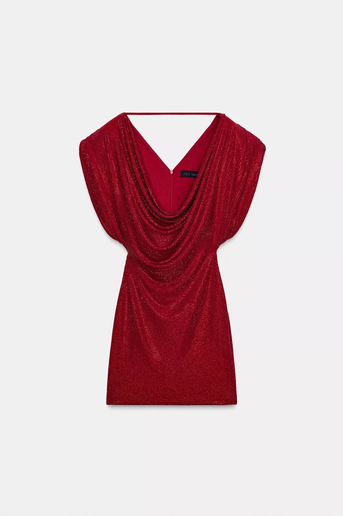 Parlak Kırmızı Drapeli Mini Elbise - Görsel 5