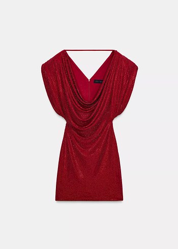 Drapeli Kırmızı Mini Elbise - Görsel 5