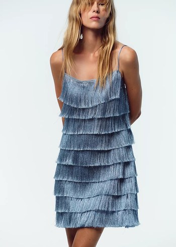 Kadın Mavi Fırfırlı Mini Elbise - Görsel 2