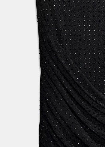 Siyah Drapeli Mini Straplez Taşlı Elbise - Görsel 7