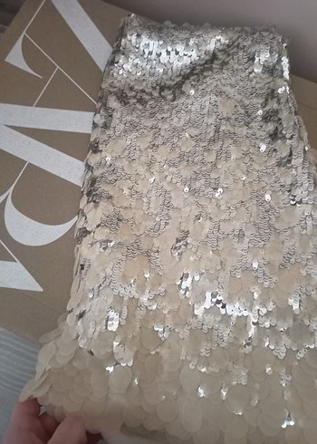 Zara Altın Renkli Mini Payetli Abiye Elbise - Görsel 10