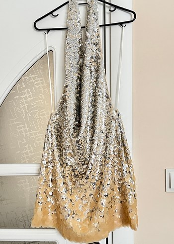 Zara Altın Renkli Mini Payetli Abiye Elbise - Görsel 8