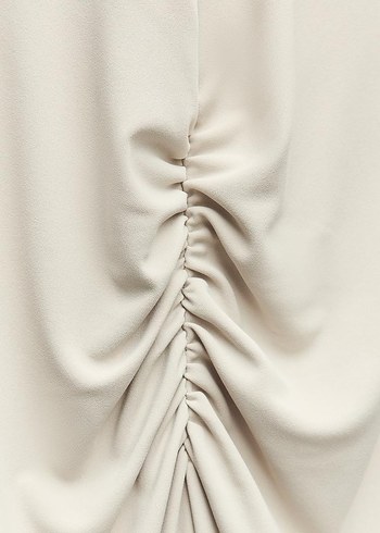 Bej V Yaka Drapeli Uzun Elbise - Görsel 8