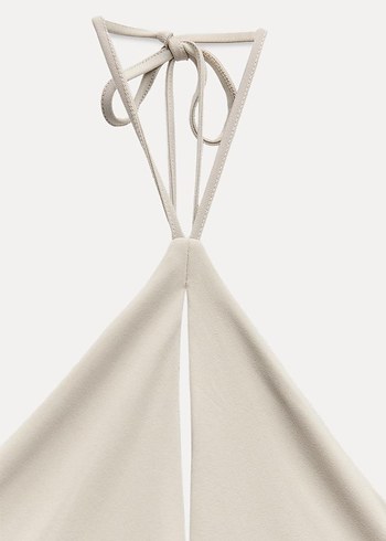 Bej Drapeli Uzun V Yaka Elbise - Görsel 7