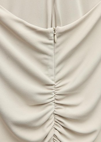 Bej İnce Askılı Uzun V Yakalı Elbise - Görsel 9