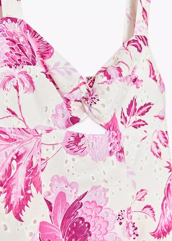 Pembe Çiçek Desenli Askılı Uzun Elbise - Görsel 3