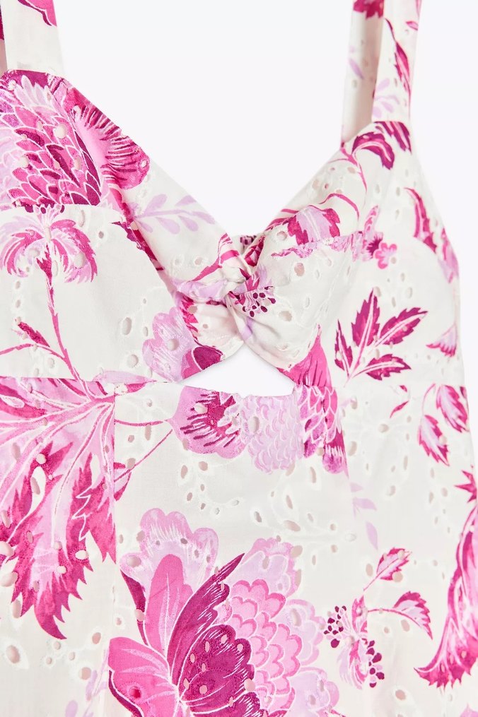 Pembe Çiçek Desenli Askılı Uzun Elbise - Görsel 3