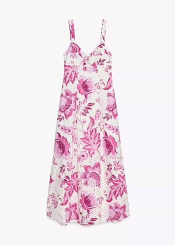 Pembe Çiçekli Dantel Detaylı Uzun Elbise - Görsel 6