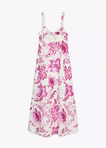 Pembe Çiçek Desenli Bohem Uzun Elbise - Görsel 3