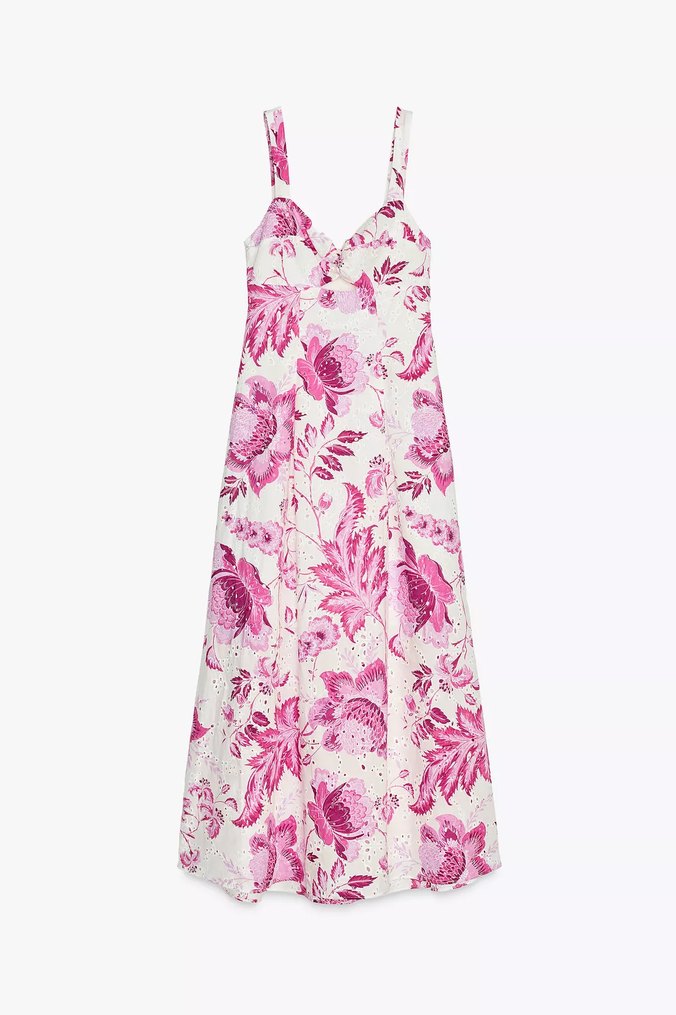Pembe Çiçek Desenli Bohem Uzun Elbise - Görsel 2