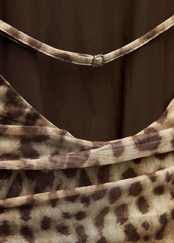 l Beden kahverengi Renk Leopar Desenli Drapeli Elbise