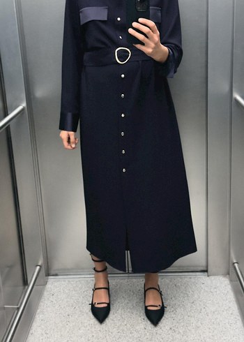 Zara Lacivert Renkli Elbise - Görsel 2