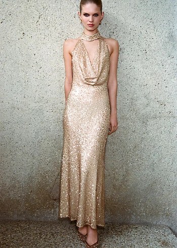 Zara Gold Rengi Payetli Elbise - Görsel 4