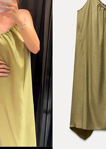 Zara Haki Yeşili Renkli Elbise - Görsel 10