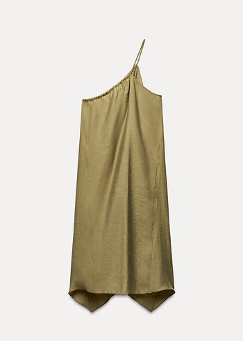 Zara lime yeşili asimetrik dökümlü elbise - Görsel 7