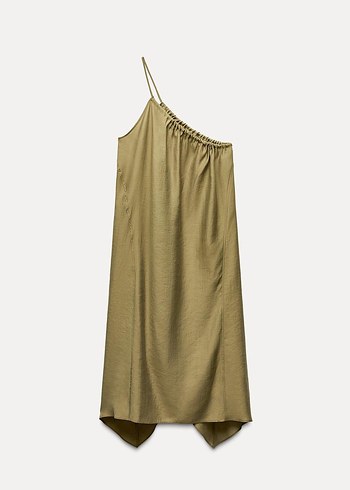 Zara lime yeşili asimetrik dökümlü elbise - Görsel 6