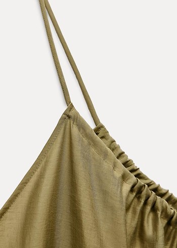 Zara lime yeşili asimetrik dökümlü elbise - Görsel 8