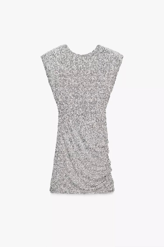 Gri Drapeli Mini Elbise - Görsel 5