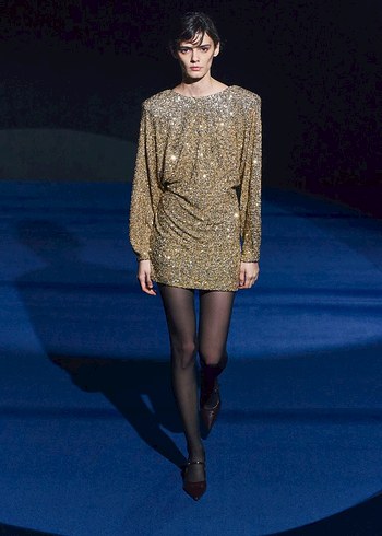 Altın Renk Parlak Mini Abiye Elbise - Görsel 3