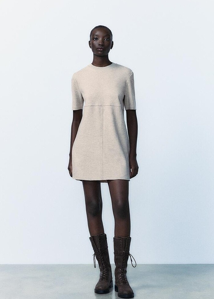 Zara Bej Rengi Elbise - Görsel 4