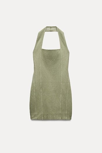 Zara Haki Yeşili Renkli Elbise - Görsel 3