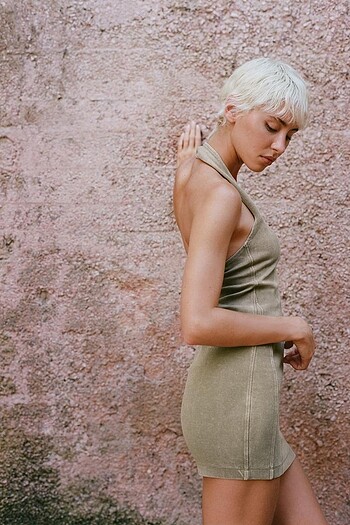 Zara Haki Yeşili Renkli Elbise - Görsel 5