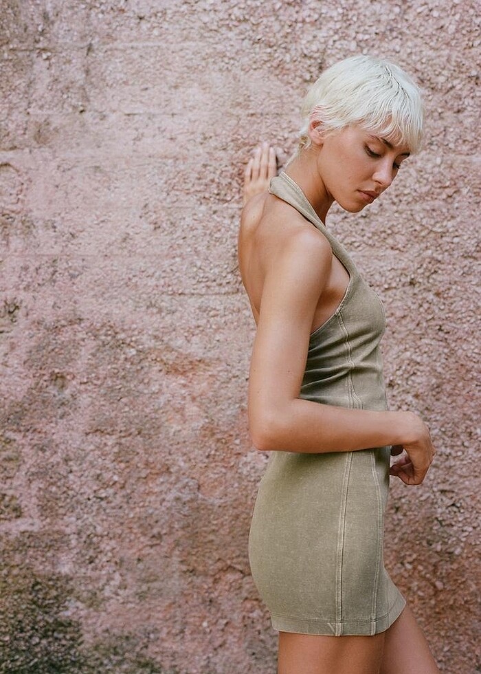 Zara Haki Yeşili Renkli Elbise - Görsel 5