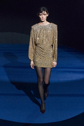 Zara Gold Rengi Pullu Elbise