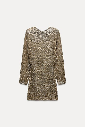 Zara Gold Rengi Pullu Elbise