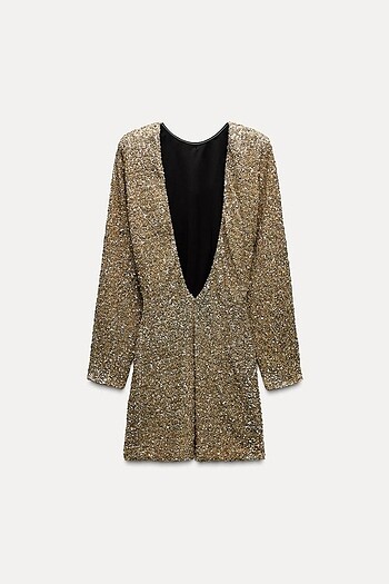 Zara Gold Rengi Pullu Elbise - Görsel 8