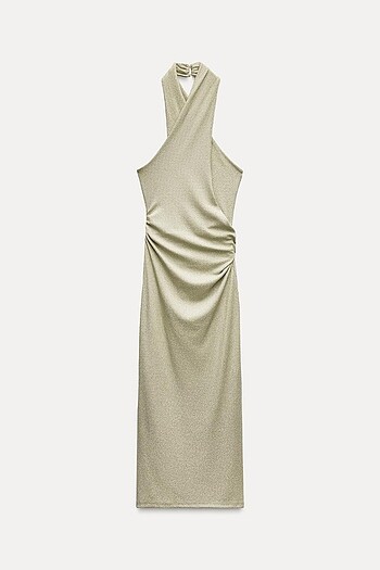 m Beden Zara Gold Rengi Uzun Elbise