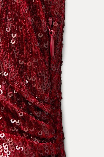 Zara Kırmızı Renkli Pullu Elbise - Görsel 6