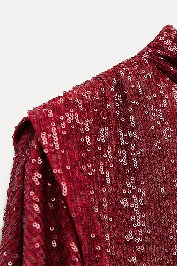 Zara Kırmızı Renkli Pullu Elbise - Görsel 7